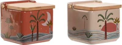 Obrázek produktu pro Solnička s víčkem Home ESPRIT Béžová Růžová Terakotová Fialová Bambusová 750 ml 14 x 12,5 x 12 cm (2 kusy)