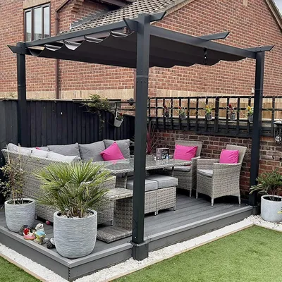 Produktbild von PURPLE LEAF Aluminium Pergola 3x3 m Schiebedach, Wasserdicht, UV-Schutz, Grau