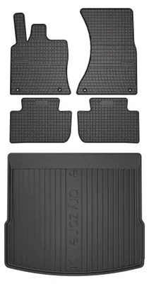 Image de Tapis en caoutchouc + bac de coffre pour Porsche Macan 2013-2024 (SUV, coffre standard) – 5 pièces, noirs, sur mesure