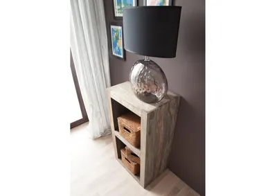 Produktbild von MASSIVMOEBEL24 Regal Sheesham 48x35x90  grau geölt NATURE GREY #55
