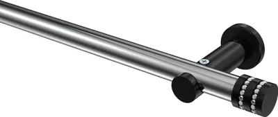 Produktbild von Interdeco Gardinenstange / Vorhangstange Chrom / Schwarz, Typ Platon Estana (Glitzerkappe) ohne Ringe, 20 mm Ø 1-läufig, 180 cm