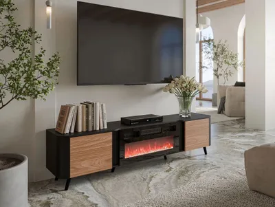 Obrázek produktu pro TV stolek s elektrickým krbem KLEMEK - ořech / černý