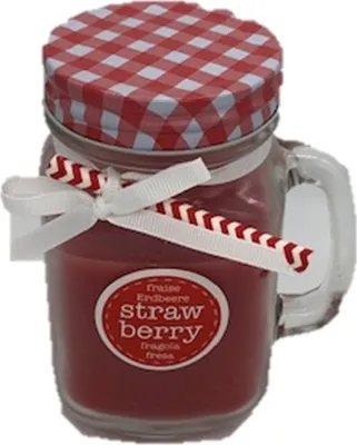Produktbild von Gartenkerze aus Glas mit Citronella und Erdbeerduft, ca. 22 Stunden Brenndauer