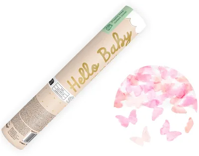 Obrázek produktu pro Konfety dělo dětské pohlaví dívka motýl konfety 20cm růžová
