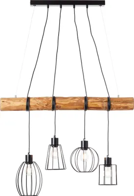 Zdjęcie produktu dla BRILLIANT Keyla – lampa wisząca 4-punktowa, czarna/w kolorze drewna, czarna/w kolorze drewna 99549/76
