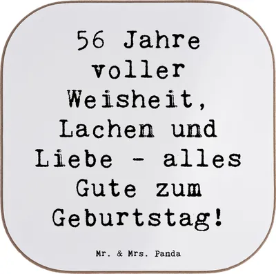 Produktbild von Mr. & Mrs. Panda Untersetzer für Gläser Spruch 56. Geburtstag - Weiß - Geschenk, Meilenstein, Happy Birthday, Tischuntersetzer, Dankbarkeit, Glas, Geburtstagsfeier