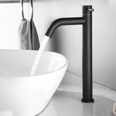 Produktbild von Wasserhahn Bad Hoch Schwarz Ein Loch Kaltwasser Armatur Aufsatzwaschbecken Edelstahl