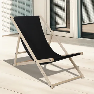 Produktbild von Liegestuhl Klappbar Gartenstuhl Holz Sonnenliege Klappstuhl Campingstuhl Strand schwarz
