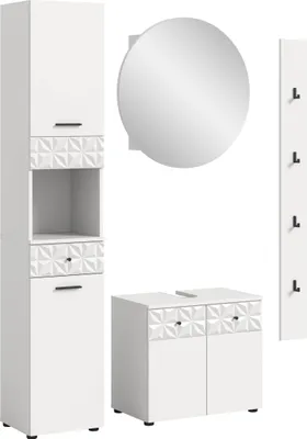 Produktbild von Badezimmer-Set Prisma 3 | weiß / weiß Hochglanz | 4-teilig | ohne Beleuchtung