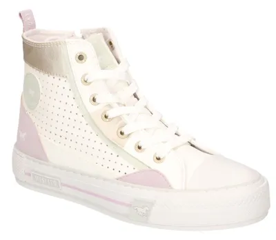 Produktbild von Mustang Damen Sneaker High Top Stiefelette Lochmuster Lack Metallic 1457-502, Größe:37 EU, Farbe:Violett