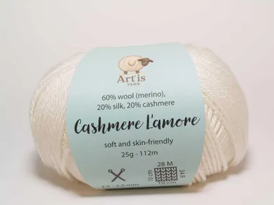 Zdjęcie produktu dla Cashmere „L'amore” Art'is Yarn 20% kaszmir, 20% jedwab, 60% wełna merynosowa (1 biały)