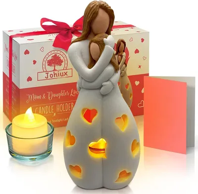 Produktbild von Mutter und Tochter Kerzenhalter mit LED Kerze Geburtstagsgeschenk für Frauen,Muttertag,Weihnachten, Neujahr,Geburtstag Geschenk für Mama,