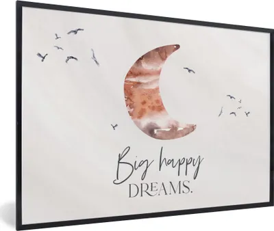 Produktbild von MuchoWow® Gerahmtes Poster Kinder - Sprichwörter - Große glückliche Träume - Jungen - Mädchen - Aquarellieren 90x60 cm - Poster mit Schwarzem Bilderrahmen Wandposter Rahmen Foto Bilder - Fotorahmen - Foto-Plakat