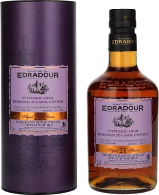 Produktbild von Edradour 21 Years Old Highland Single Malt BORDEAUX CASK FINISH Vintage 1999 55,8% Vol. 0,7l in Geschenkbox