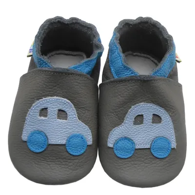 Produktbild von YALION® Baby Krabbelschuhe aus Echtleder,weiche Lauflernschuhe für Mädchen&Jungen,rutschfeste Ledersohle,Grau,kleinem Automotiv,Größe XL(18–24 Monate)