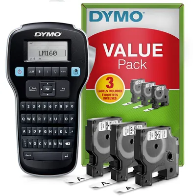 Imagen del producto de DYMO 2181012 LabelManager 160: Etiquetadora + 3 cintas D1-B de color negro sobre blanco de 12 mm ()