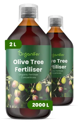 Obrázok produktu pre Tekuté hnojivo pre olivovníky, 2x 1 liter – vzorec NPK 2-1-8 – Podporuje silný rast výhonkov a dlhodobú úrodu olív – Organický produkt