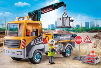 Image de PLAYMOBIL city action 71750 camion de chantier avec grue, ouvrier, accessoires