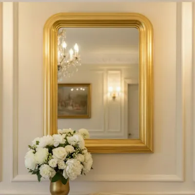 Immagine prodotto di MO.WA Specchio da parete Specchio classico 67x87 cm - Specchio decorativo Louis Philippe foglia d'oro - Specchio classico cornice in legno antico placcato oro -  Italy -