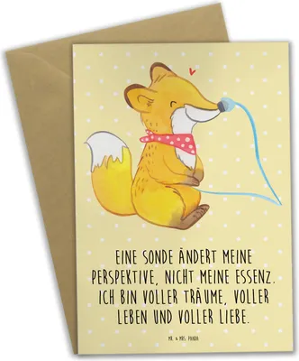 Produktbild von Mr. & Mrs. Panda babykarte Fuchs Magensonde - Gelb Pastell - Geschenk, Grußkarten, kommunionskarte, Schluckstörungen, Klappkarte, weihnachtskarten, einladungskarten