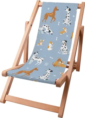 Immagine prodotto di Sdraio per bambini Dreamroots pieghevole in legno, fino a 130 kg, sdraio pieghevole con regolazione dell'inclinazione dello schienale in 3 fasi, Blue Cartoon Dogs