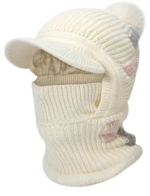 Productafbeelding van Gebreide muts met sjaal, dames, 3-in-1, thermisch, winddicht, fleece, grijs