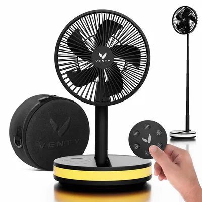 Obrázok produktu pre Prenosný ventilátor, bezdrôtový ventilátor na batérie, 4 rýchlosti, LED osvetlenie, diaľkové ovládanie
