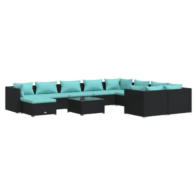 Image de vidaXL Ensemble salon de jardin 11 pièces avec coussins Poly rotin noir