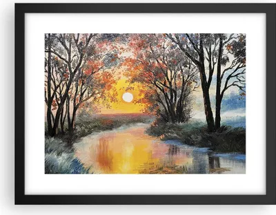 Produktbild von Gerahmtes Poster - Schwarzer Rahmen - Fluss Sonne Bäume - 40x30 cm - Wand Bild - Wanddeko - Wandbilder - Kunstposter - Wandposter - Bilderrahmen - Bilder - Kunstdruck - Wandbild - P2BAA40x30-4190