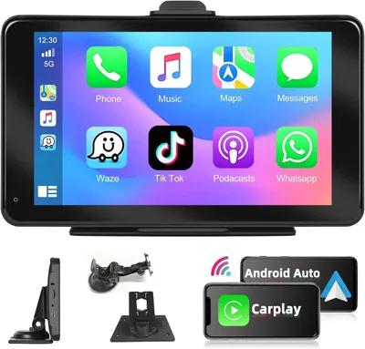 Productafbeelding van Draagbare autoradio met 7 inch touchscreen, draadloze CarPlay, Android Auto, Airplay en Bluetooth