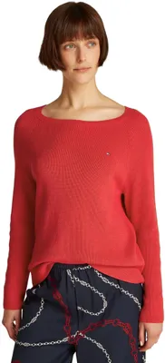Immagine prodotto di Maglione cardigan da donna Tommy Hilfiger, modello fine, con scollo a barchetta, colore rosso (rosso primario)