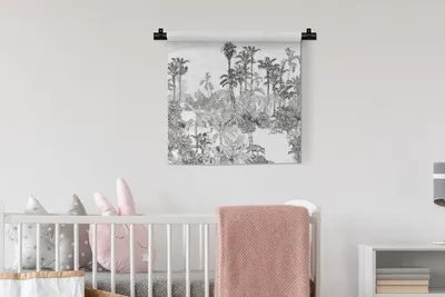 Produktbild von MuchoWow® Wandteppich Wandbehang Dschungel - Schwarz - Weiß 60x60 cm Tapisserie Dekoration Wandtuch - Dekorationen - Wand Decke