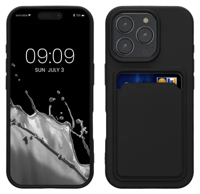 Produktbild von kwmobile Handyhülle für Apple iPhone 16 Pro Hülle mit Kartenfach - TPU Case - Kabelloses Laden - Schutzhülle Cover in Schwarz
