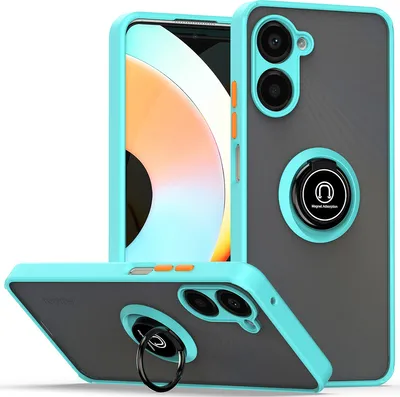 Produktbild von Realme 10 Pro 5G Hülle, Ring Halter Ständer Matte Transluzent TPU Rahmen Stoßfest Schutzhülle für Realme 10 Pro 5G Hellblau
