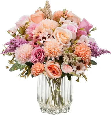 Produktbild von Künstliche Blumen Rosen 4 Bund, rosa und lila, Seidenblumenstrauß, für Wohnkultur
