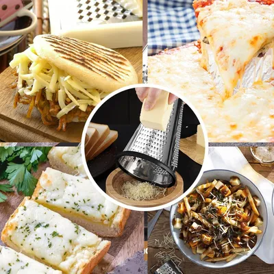 Produktbild von Käsereibe aus Edelstahl mit Auffangbehälter und Griff - Vielseitige Reibe für Gemüse, Obst und Parmesan