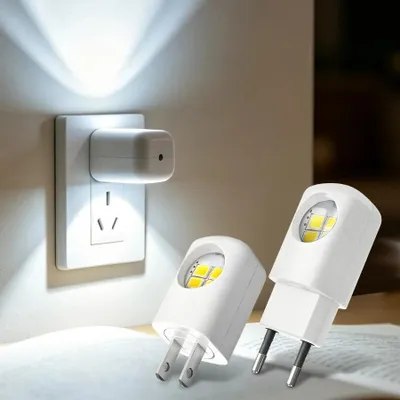 Produktbild von 2er-Pack EU-Stecker Weißlicht LED-Nachtlichter mit Dämmerungssensor, 0,5 W, um 90° drehbar