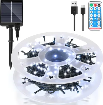 Produktbild von Izrielar LED Solar Lichterkette 30M 300LEDs mit 8 Modi für Innen Garten Party & Weihnachtsdeko Beleuchtung Deko, Kaltweiß