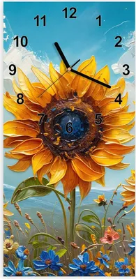 Produktbild von Wanduhr aus Glas mit Motiv Sonnenblumenwiese- 30 x 60 cm - inkl. Aufhängesystem