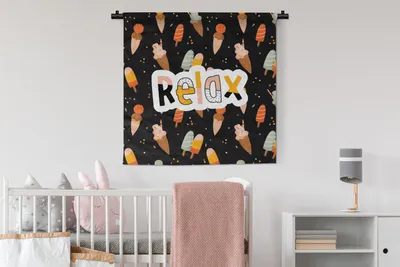 Produktbild von MuchoWow® Wandteppich Wandbehang Sommer - Schwarz - Eiscreme 90x90 cm Tapisserie Dekoration Wandtuch - Wandaufhänger