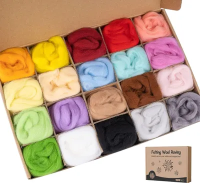 Produktbild von Filzwolle, 20 Farben je 10 Gramm, Filzwolle zum Stricken zum Filzwolle Trockenfilzen und Filzwolle Nassfilzen, Natürliche Schafwolle zum