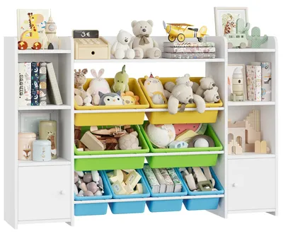 Obrázek produktu pro Dětská police na hračky – úložná skříňka – dřevo 138 x 29 x 94 cm – 8 vyjímatelných boxů – knihovna do dětského pokoje nebo herny – zelená