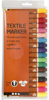 Produktbild von Stoffmalstifte, Strichstärke 2-4 mm, Sortierte Farben, 18 Stk/ 1 Pck [HOB-34837]