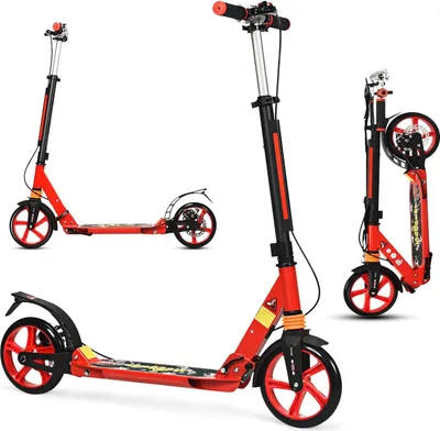 Obrázok produktu pre KOMFOTTEU Skladacia kolobežka s 2 kolieskami a brzdou, s 3 nastaviteľnými výškami, skateboard, nosnosť do 100 kg, pre deti od 8 rokov a dospelých