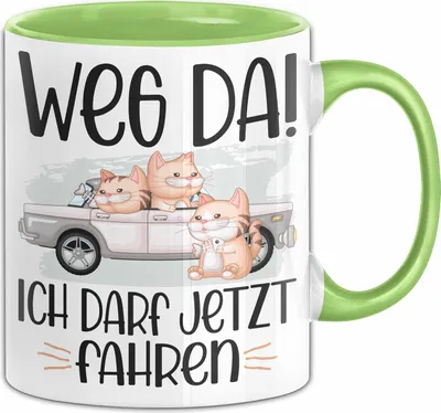 Produktbild von Führerschein Bestanden Geschenk Tasse Bestandener Führerschein Weg Da Fahrschule Kaffee-Becher (Grün)