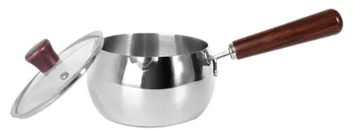 Zdjęcie produktu dla Garnek ze stali nierdzewnej o pojemności 1200 ml, z pokrywką i drewnianym uchwytem