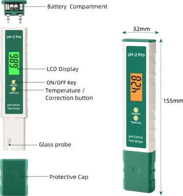 Produktbild von pH-2 Pro Wasserqualitätsstift Digitales pH-Messgerät 0,01 Genauigkeitstester -2,00  16,00 Messbereich mit Hintergrundbeleuchtungsanzeige Aquarium-Hydrokultur-Labormessung