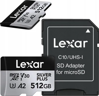 A Lexar microSD card and an SD adapter are displayed against a white background.