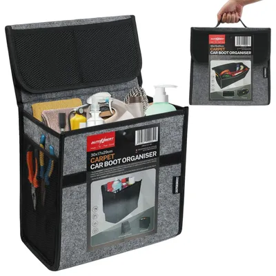 Immagine prodotto di Borsa organizer per il bagagliaio, pieghevole, con chiusura a strappo, grigia, dimensioni 30x17x29 cm