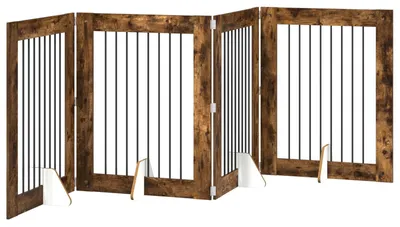Image de vidaXL : Barrière pliante pour chien avec supports, 4 pièces, chêne fumé, 321 cm